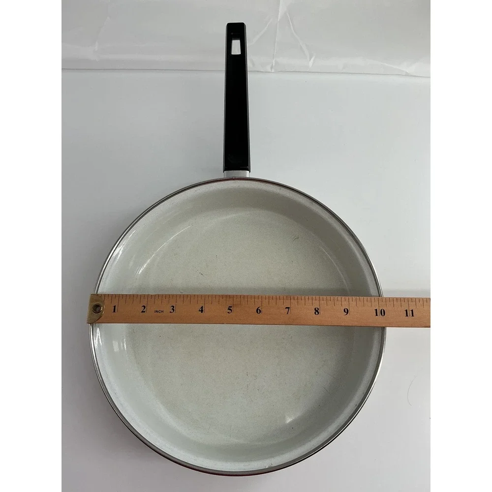 Vintage Enamel Frying Pan Set Retro 70s Floral Kitchenware White Skillet 2pc